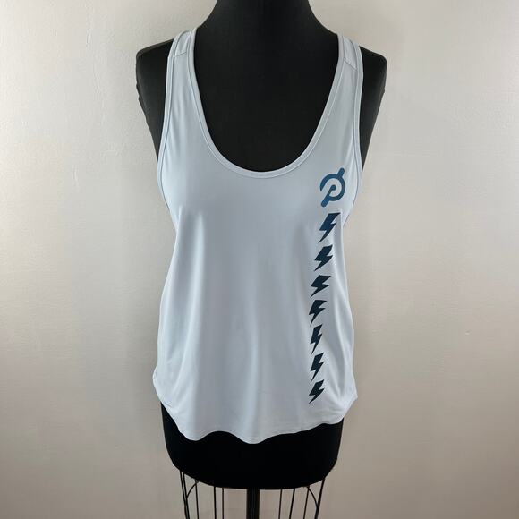PELOTON Light Blue Scoop Neck Twist Racerback Tank Microfiber Top Lightning M - Picture 2 of 8
